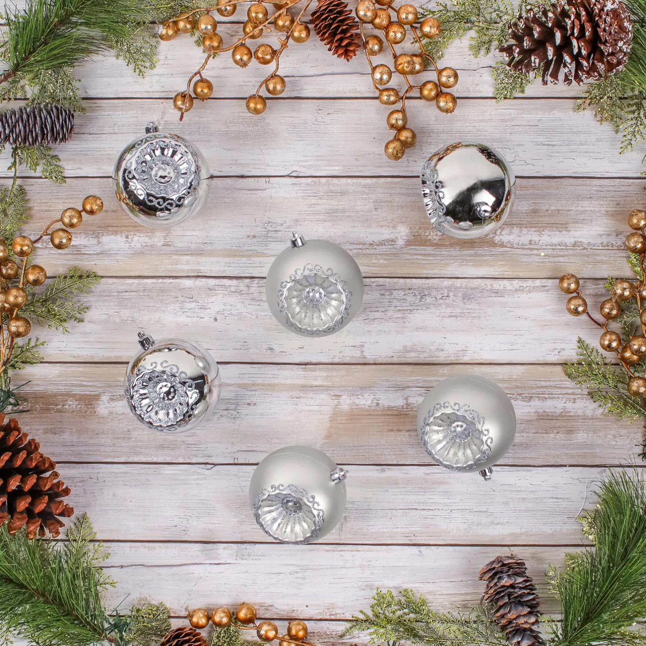 Best 6-Piece Shatterproof Glittering Silver Ornaments Tree Ornaments