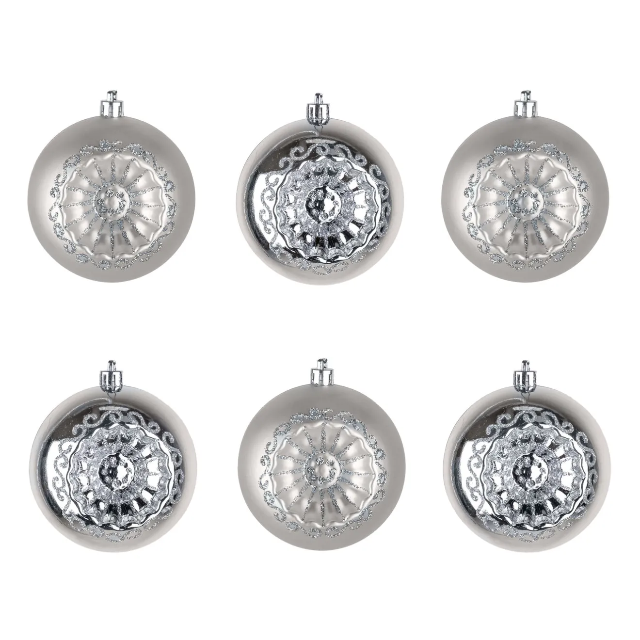 Best 6-Piece Shatterproof Glittering Silver Ornaments Tree Ornaments