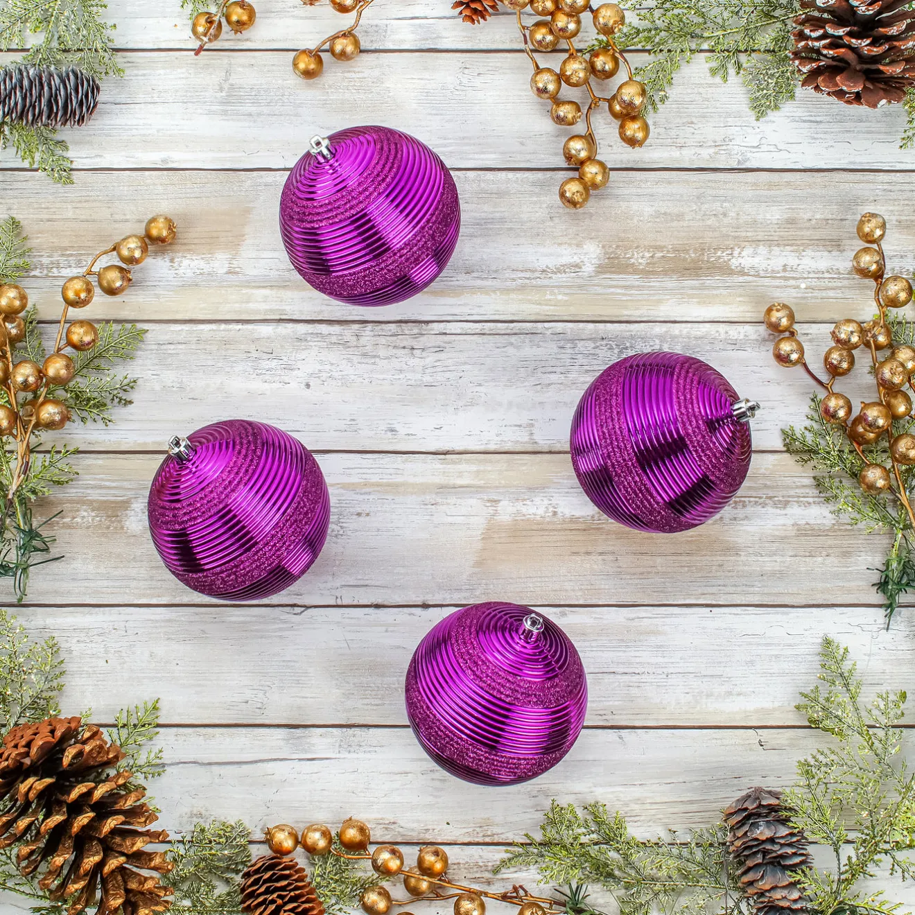 Clearance 4-Piece Shatterproof Swirling Purple Ornaments Tree Ornaments