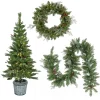Clearance Pre-Lit Buzzard Pine Assortment Set of 1 Entrance Tree, 1 Wreath, 1 Garland Assortment Bundles