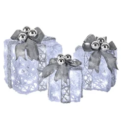 Pre-Lit Decorated White Gift Box Assortment Yard Decorations