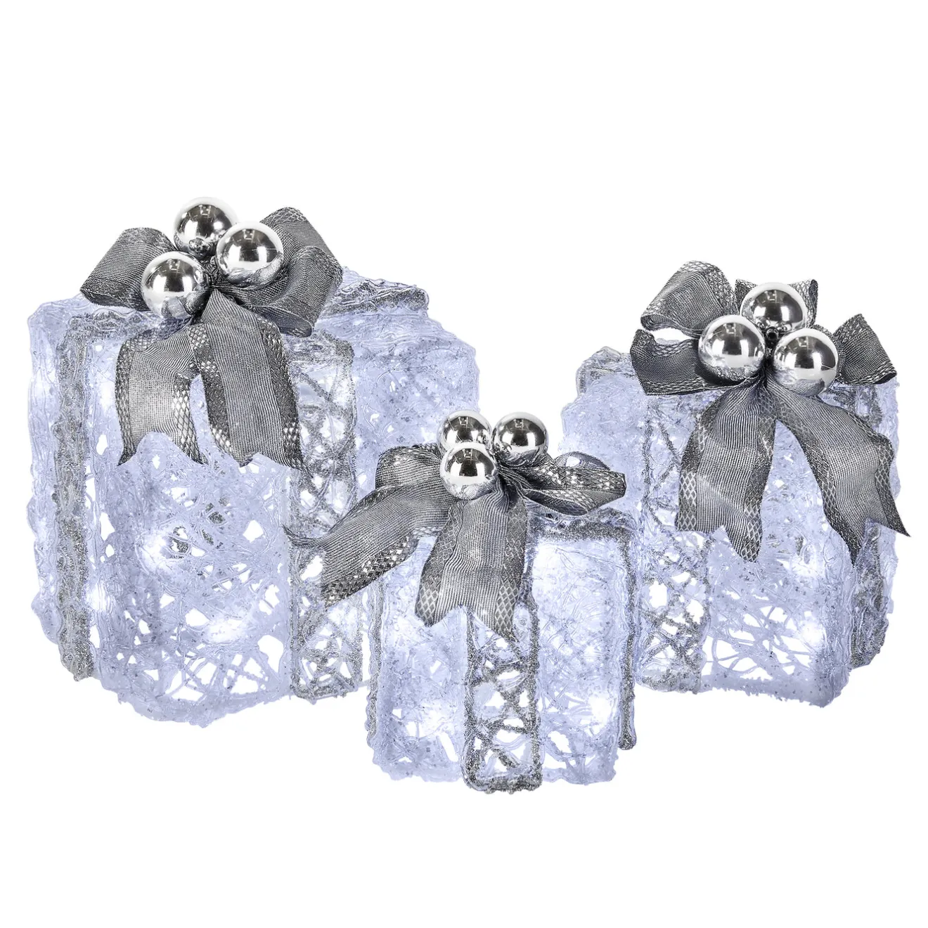 Pre-Lit Decorated White Gift Box Assortment Yard Decorations
