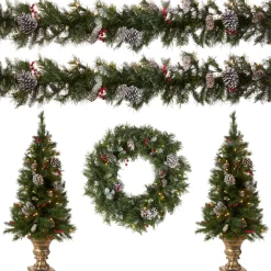 Online Pre-Lit Frosted Berry Assortment with 2 Entrance Trees, 1 Wreath, 2 Garland Assortment Bundles