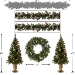 Online Pre-Lit Frosted Berry Assortment with 2 Entrance Trees, 1 Wreath, 2 Garland Assortment Bundles