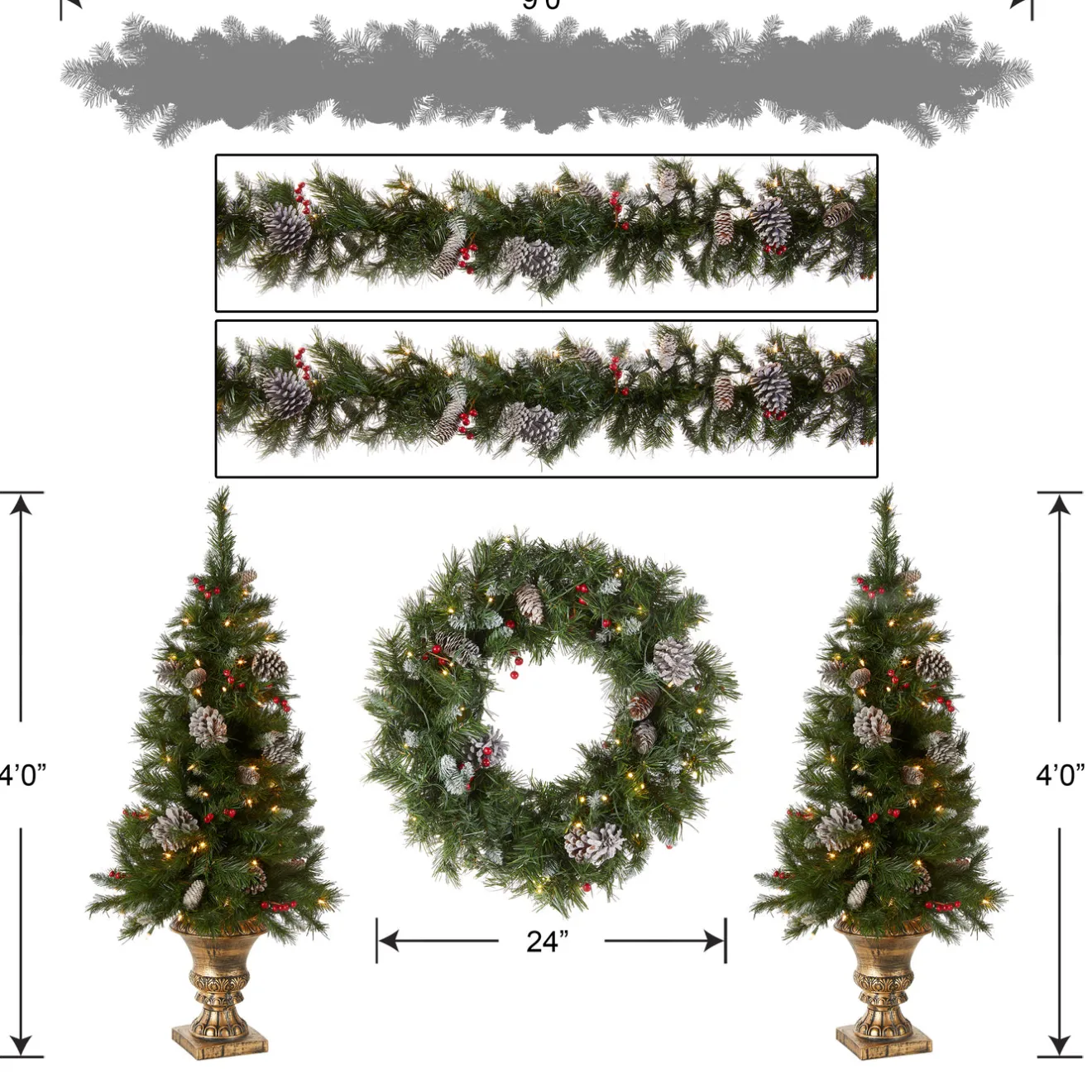 Online Pre-Lit Frosted Berry Assortment with 2 Entrance Trees, 1 Wreath, 2 Garland Assortment Bundles
