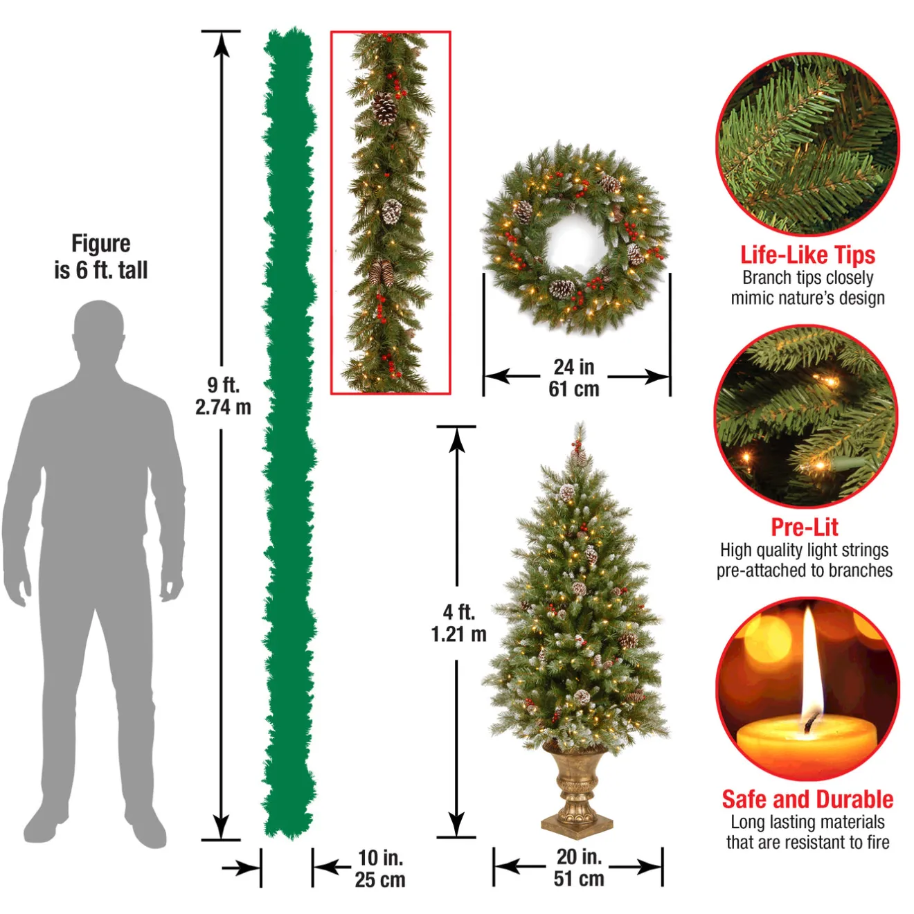 Online Pre-Lit Frosted Berry Assortment with 2 Entrance Trees, 1 Wreath, 2 Garland Assortment Bundles