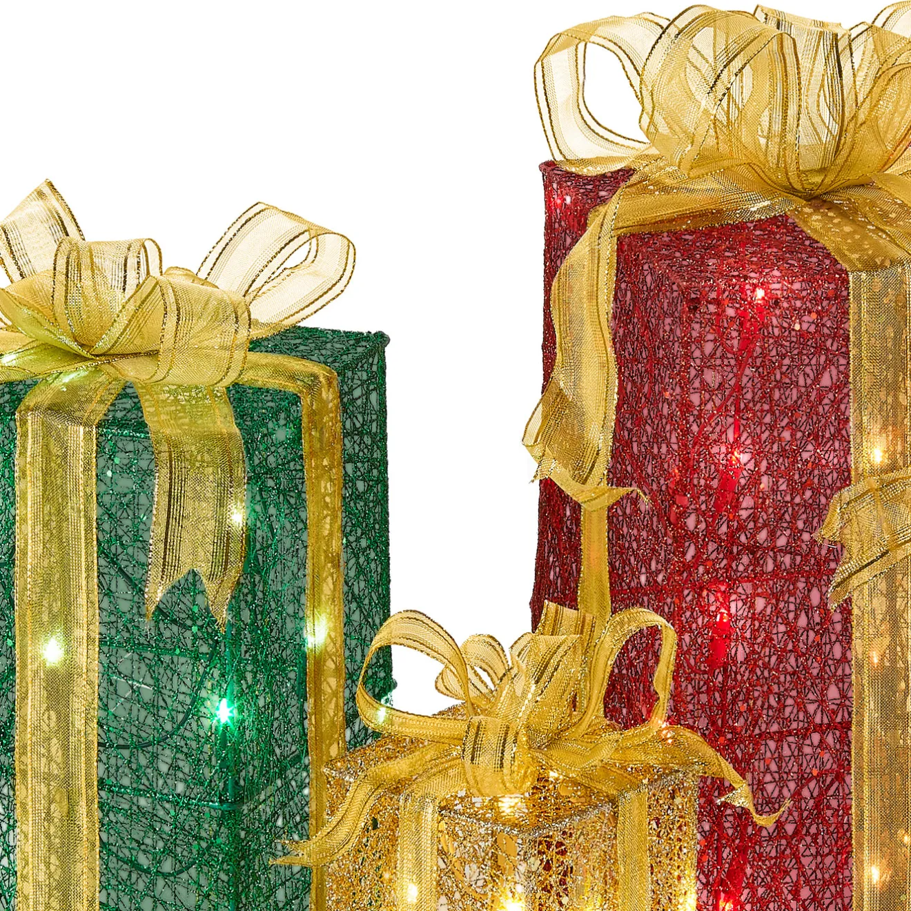 Hot Pre-Lit Multicolor Gift Boxes, Set of Three, White Lights Yard Decorations