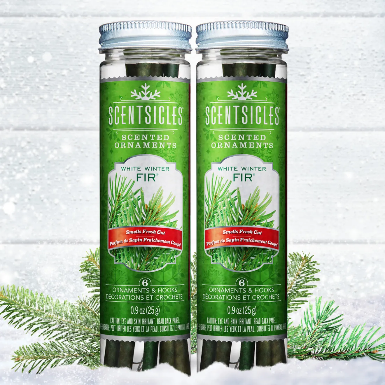 Discount Scented Ornaments, 2 Pack- 6ct Bottle, White Winter Fir, Fragrance-Infused Paper Sticks Scentsicles