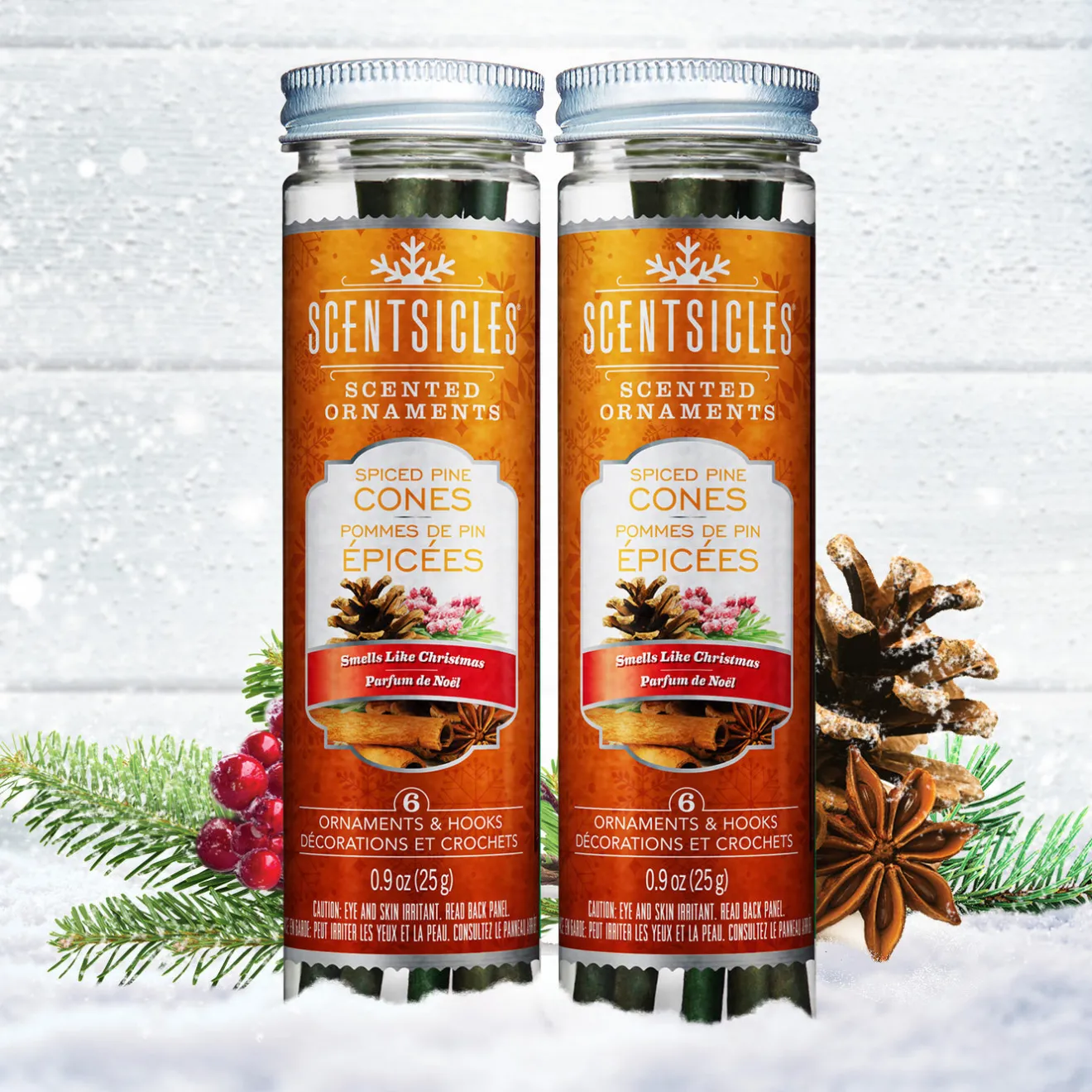 Discount Scented Ornaments, 2-Pack- 6ct Bottle, Spiced Pine Cones, Fragrance-Infused Paper Sticks Scentsicles