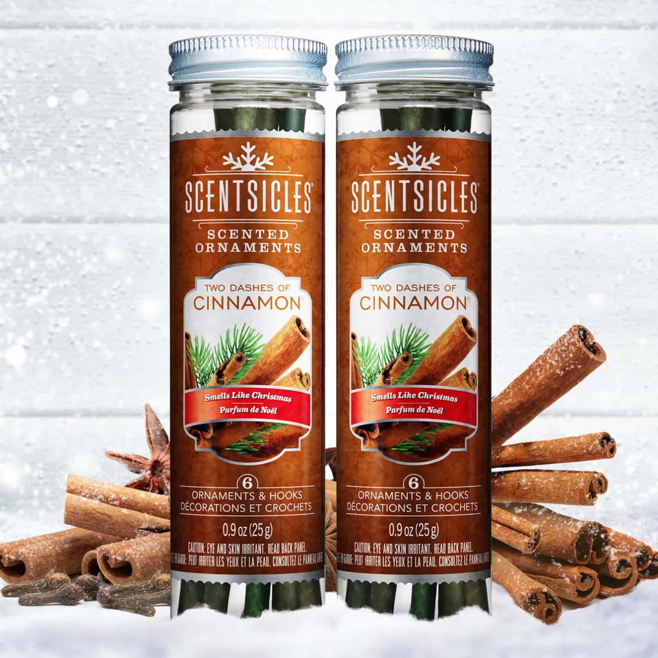 New Scented Ornaments, 2-Pack- 6ct Bottle, 2 Dashes of Cinnamon, Fragrance-Infused Paper Sticks Scentsicles