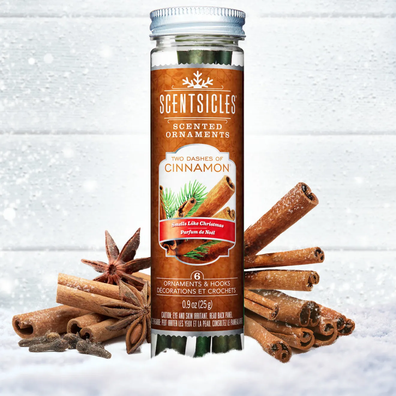 New Scented Ornaments, 2-Pack- 6ct Bottle, 2 Dashes of Cinnamon, Fragrance-Infused Paper Sticks Scentsicles
