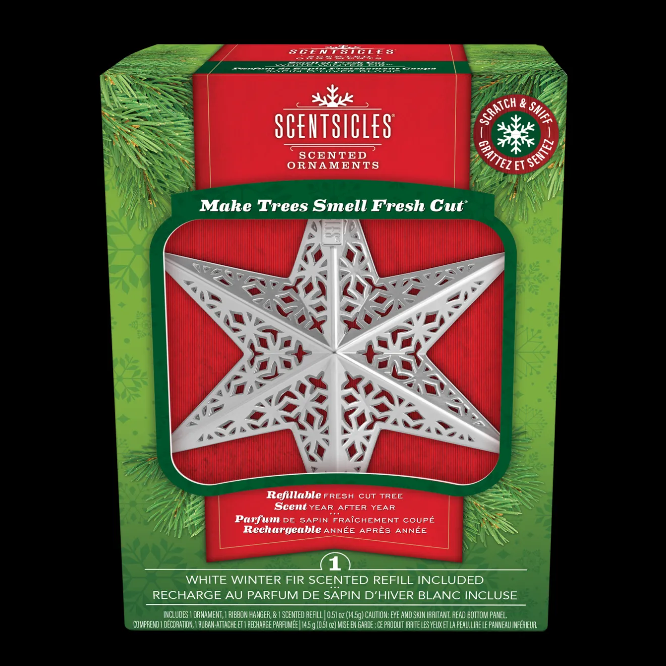 Scentsicles Decorative Ornament, Metal White Star, White Winter Fir with Refill Scentsicles