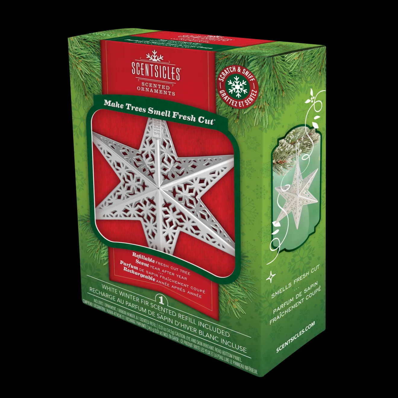 Scentsicles Decorative Ornament, Metal White Star, White Winter Fir with Refill Scentsicles