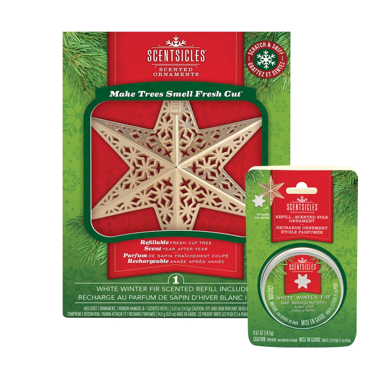 Sale Scentsicles Decorative Ornament, Metal Gold Star, White Winter Fir with Refill Scentsicles