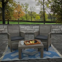 Best 5x7 ft. Dusty Blue Hand Woven Outdoor Rug Outdoor Rugs