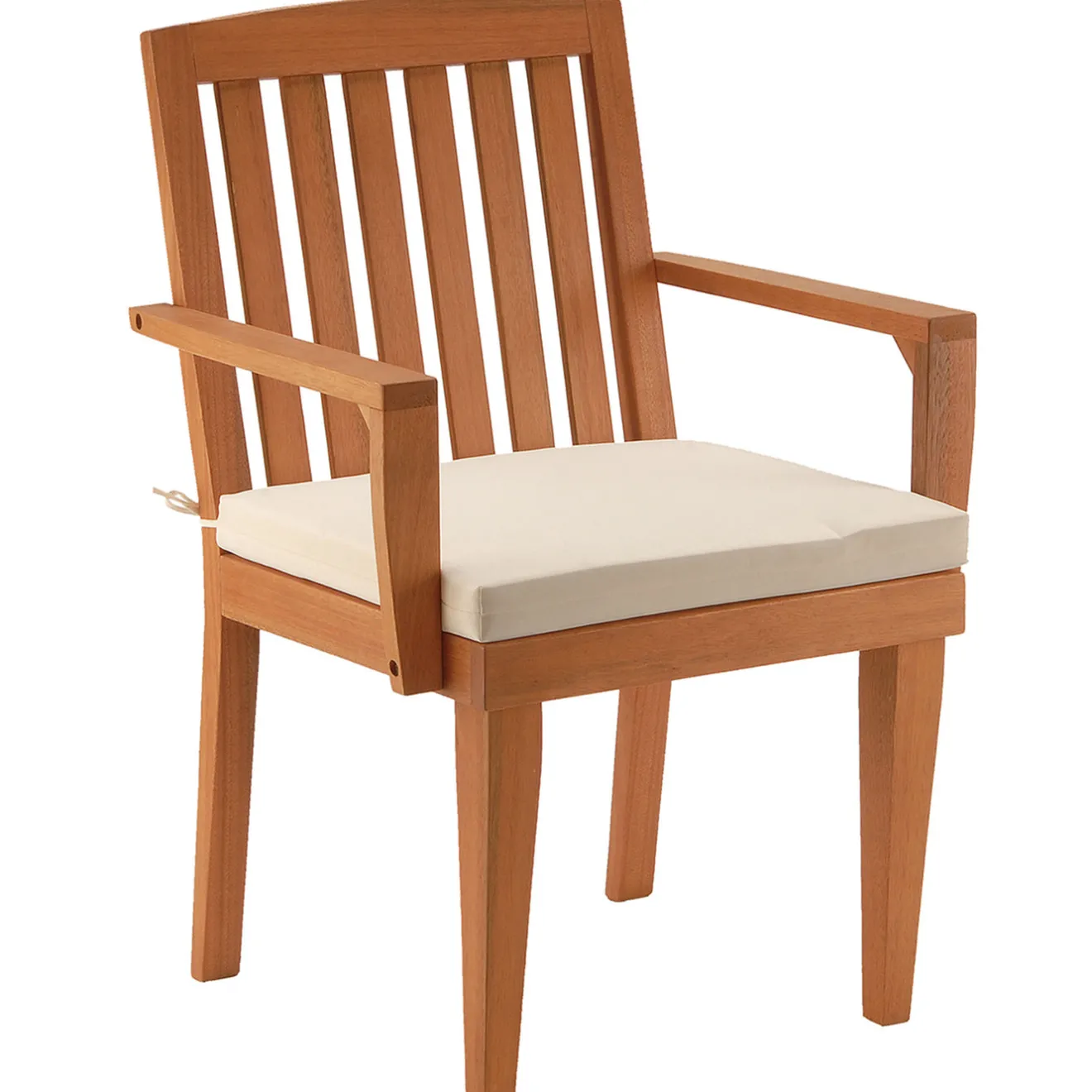 Hot 24x26x37 in. Eucalyptus Grandis Wood Dining Armchair, Natural Color with Beige Cushion & Polyester Pad Patio Furniture