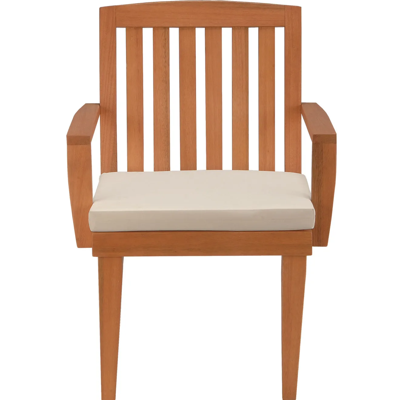 Hot 24x26x37 in. Eucalyptus Grandis Wood Dining Armchair, Natural Color with Beige Cushion & Polyester Pad Patio Furniture