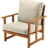 Sale 31x31x33 in. Eucalyptus Grandis Wood Club Chair, Natural Color, Beige Cushions Patio Furniture