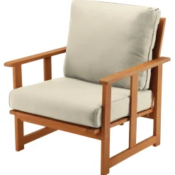 Sale 31x31x33 in. Eucalyptus Grandis Wood Club Chair, Natural Color, Beige Cushions Patio Furniture