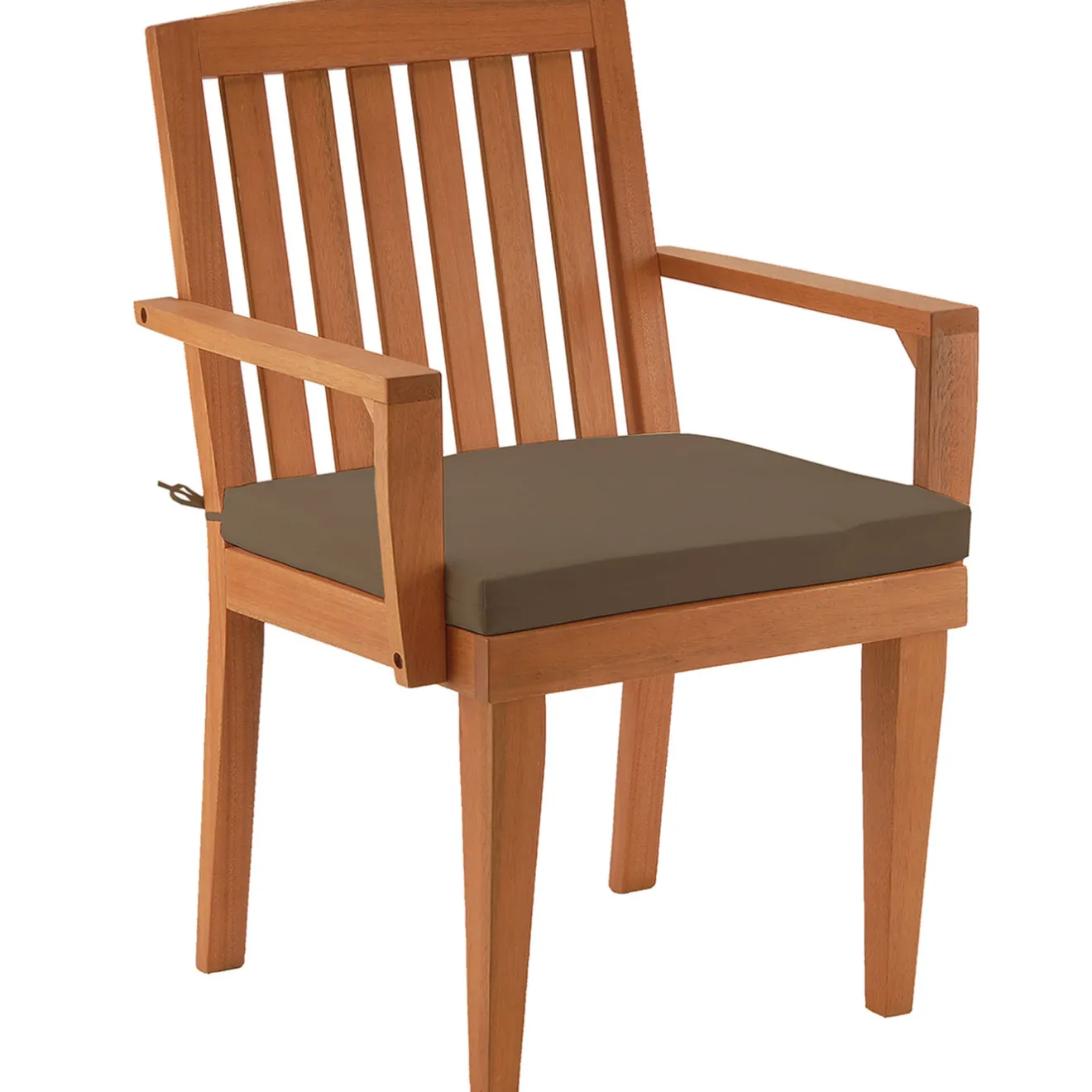 Discount 24x26x37 in. Eucalyptus Grandis Wood Dining Armchair, Natural Color with Chocolate Cushion and Polyester Pad Patio Furniture